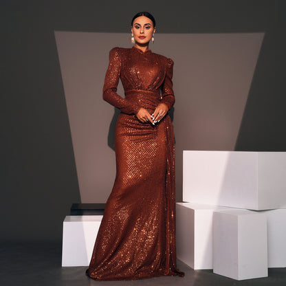 Long Sleeve Round Neck Sexy Slim Long Sequined Banquet Dress 72597bb7 7484 4d0f bcd4 4958dcd47e4e