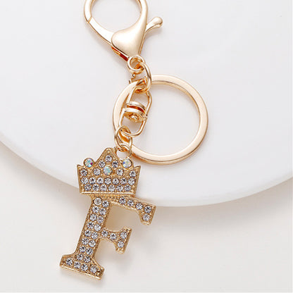 Metal Diamond-encrusted 26 English Crown Alphabet Keychain 725ca735 e203 4f14 af86 c290fc68e3ed