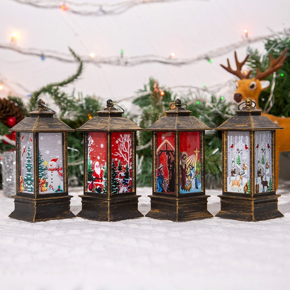 Christmas Portable Oil Lamp Santa Claus LED Night Lights Battery Powered Indoor Outdoor Hanging Lanterns Festive Party Decora