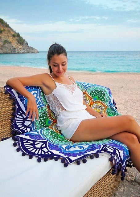 Polygon Printing Tassel Round Bath Towel Yoga Mat 727927852509