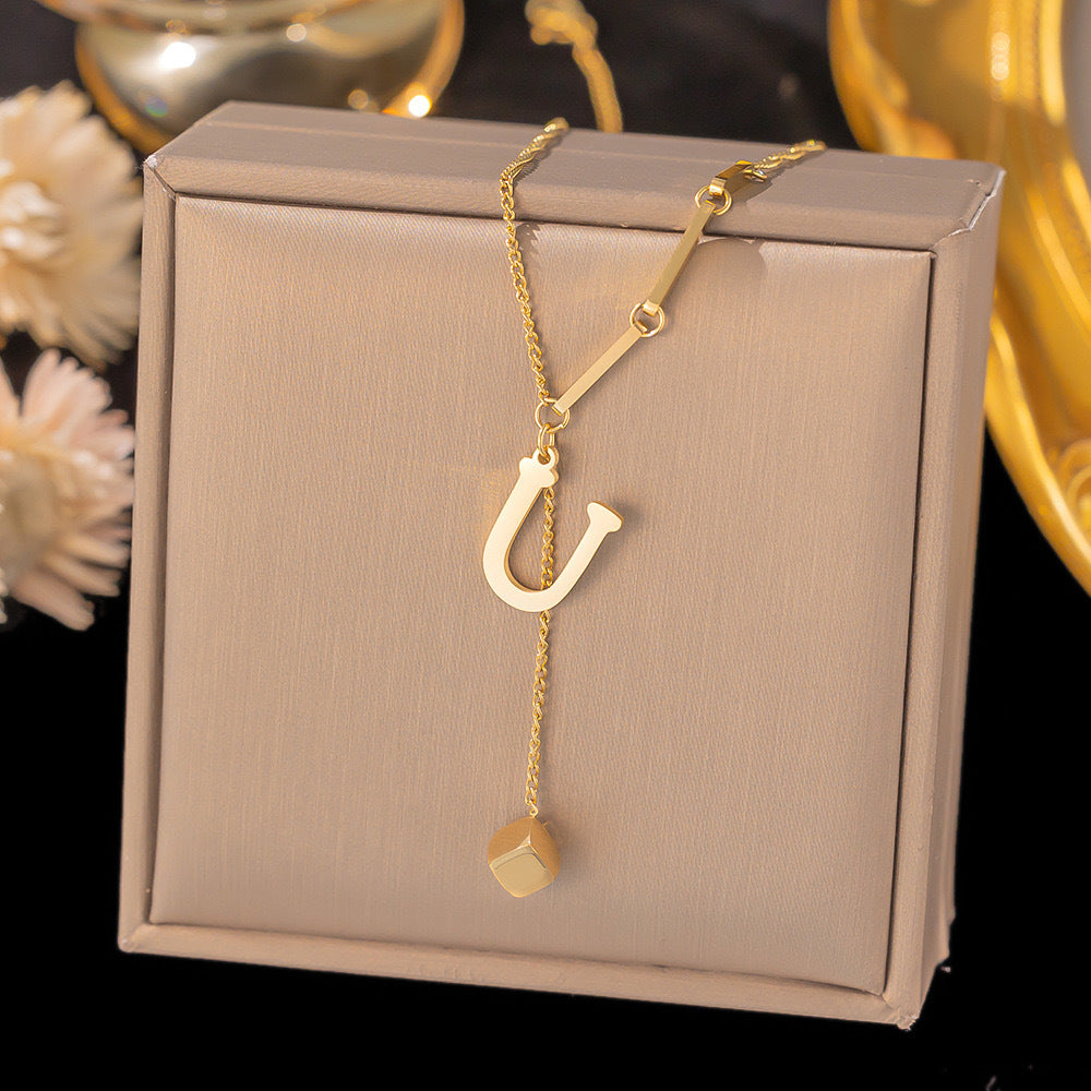 Necklace Ornament Titanium Steel Tassel 26 Letters Female Small Square Pendant Graceful Personality Jewelry 7280c5a2 5495 428