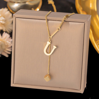 Necklace Ornament Titanium Steel Tassel 26 Letters Female Small Square Pendant Graceful Personality Jewelry 7280c5a2 5495 428