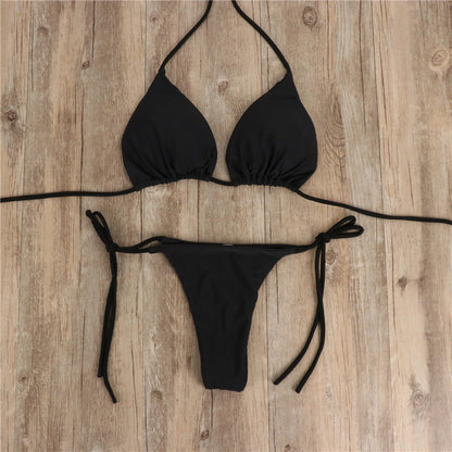 2pcs Halterneck Lace-up Bikini Women Summer Solid Color Sexy Split Strap Adjustable Swimsuit Suit - HD Wireless Product #2