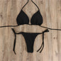 2pcs Halterneck Lace-up Bikini Women Summer Solid Color Sexy Split Strap Adjustable Swimsuit Suit - HD Wireless Product #2