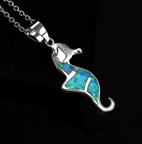 Fashion silver filled blue opal sea turtle pendant necklace for women female Animal wedding ocean beach jewelry gift 72978314