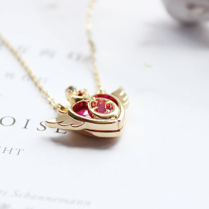 Metal Peach Heart Gem Crown Necklace 730625782680