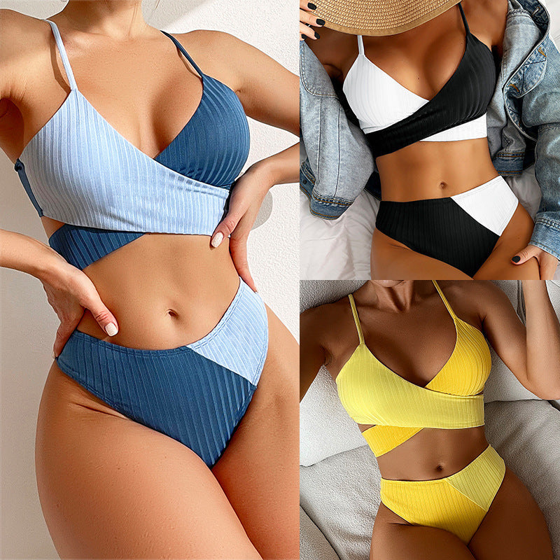 Bikini Patchwork Swimwear Ribbed Women's Swimsuit Knot Back Beachwear Ruched Butt Biquinis Bathing Suits 730e2e99 5888 4d4c b