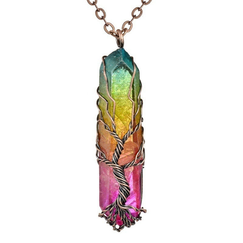 Natural white crystal color plated hexagonal pillar pendant 733967731946