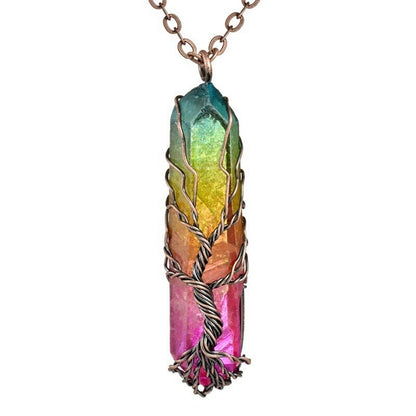Natural white crystal color plated hexagonal pillar pendant 733967731946