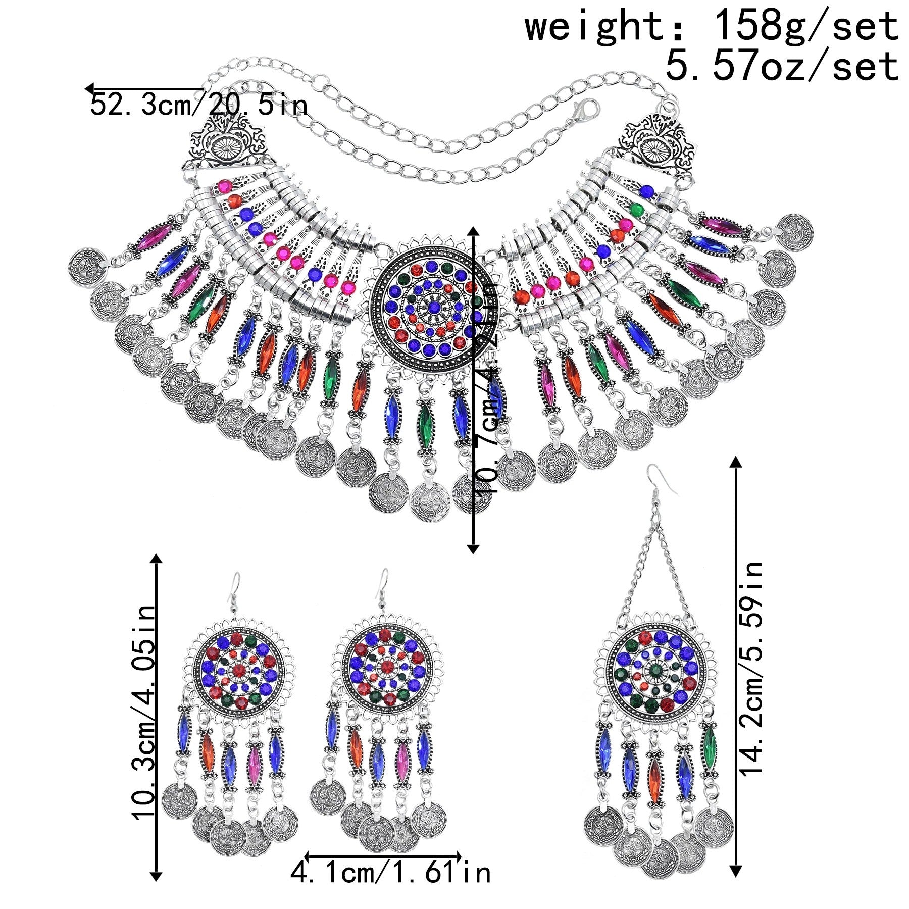 Boho Vintage Necklace Earrings Tiara Set 733ebd9b d18f 4cf3 ad7c fff88532d9a3