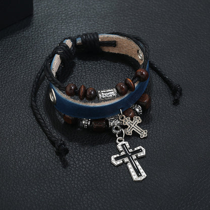 Beaded cross leather bracelet 738403740167