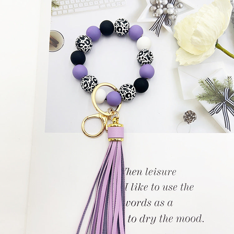 Black Leopard Print White Background Wooden Bead Keychain 738604ea 2a06 492a b15e 697f004b354c