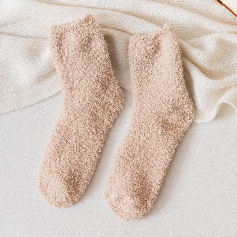 Autumn And Winter Half Velvet Socks Coral Velvet Women's Solid Color Socks Thickened Warm Mid-calf Length Socks 73dea94f 84ee