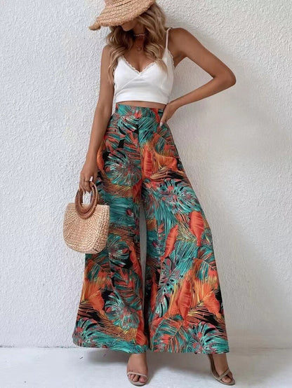 Fashionable Chiffon Floral Wide-leg Pants For Women