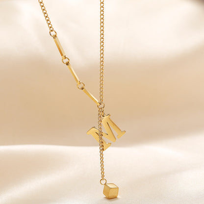 Simple M Shaped Small Square Pendant Necklace Womens Titanium Steel 73f33625 94a4 4bb5 95bd 03f46ea8aa48