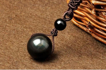 Natural Obsidian Rainbow Eye Transfer Good Luck Bead Pendant Necklace Polyester Rope Chain Necklace Jewelry For Woman 7404672
