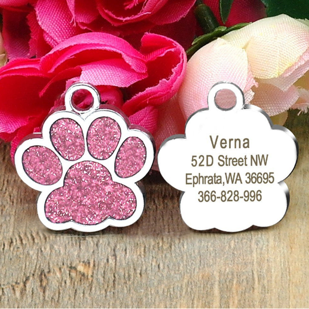 Zinc alloy custom glitter foot paw dog tag 743127261318