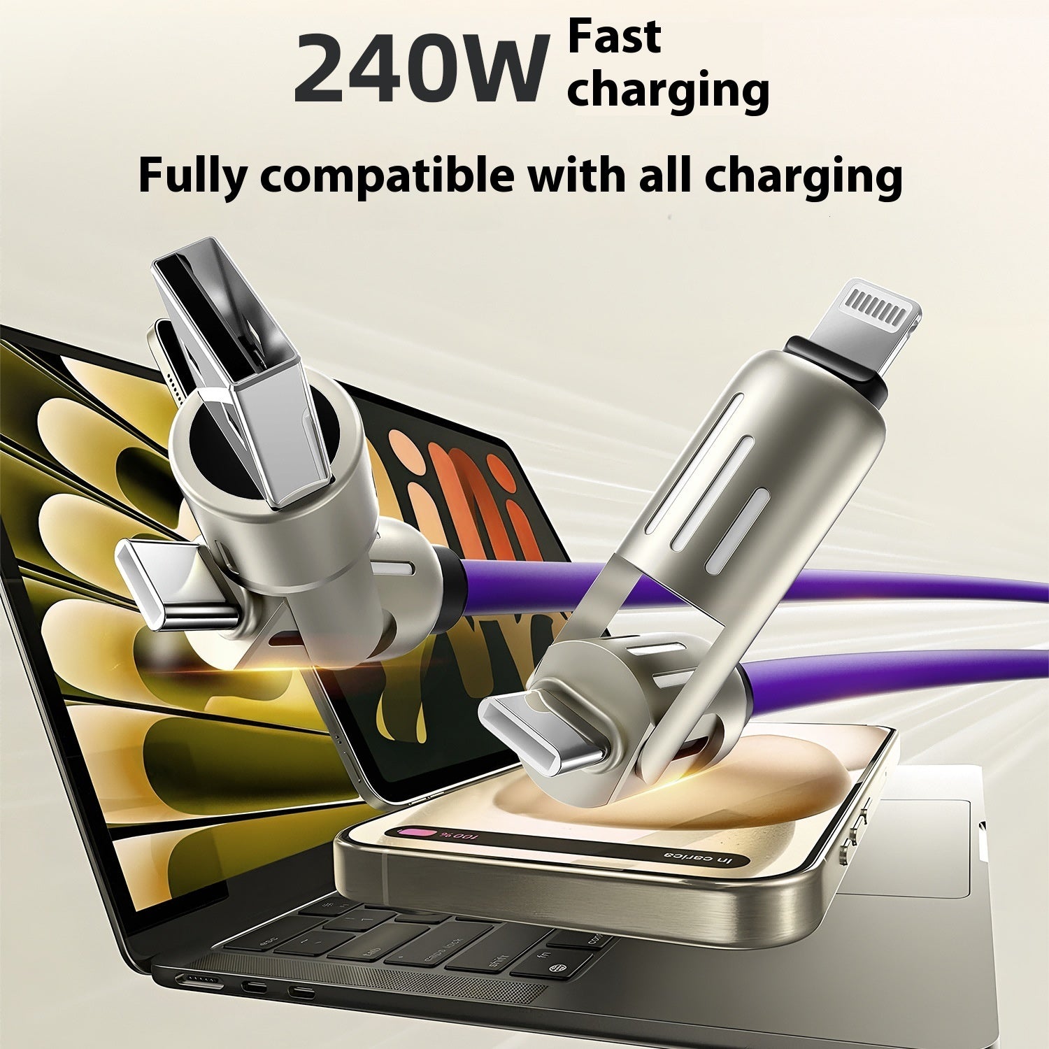 240W Data Cable Fast Charging Two-to-two Charging Cable - 图片 2
