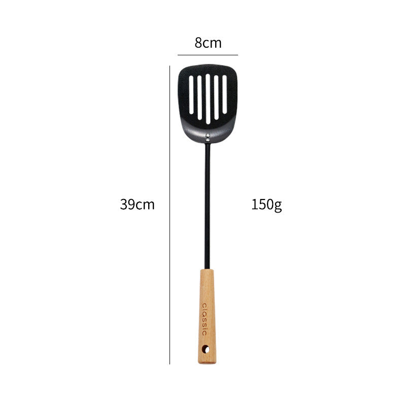 Black Pig Iron Spatula And Soup Spoon Household Non-stick Pan Long Handle Cooking Chef Shovel Colander Beech Handle Classical