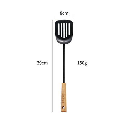 Black Pig Iron Spatula And Soup Spoon Household Non-stick Pan Long Handle Cooking Chef Shovel Colander Beech Handle Classical