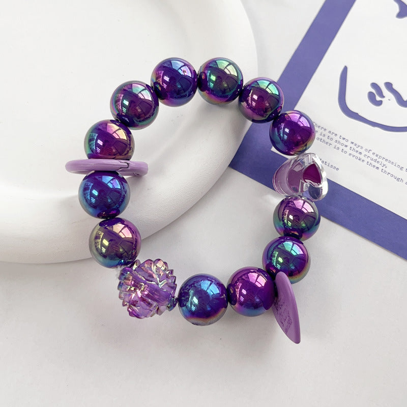 Plating Color Round Beads Handmade Beaded Purple Rose Love Hanging Mobile Phone Charm Keychain 74606c63 7c7b 4354 882e 8dc852