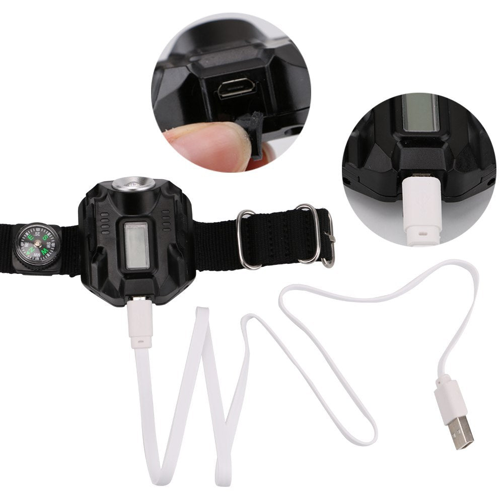 LED watch flashlight flashlight portable light USB charging 4 mode light tactical flashlight time display with compass 746141