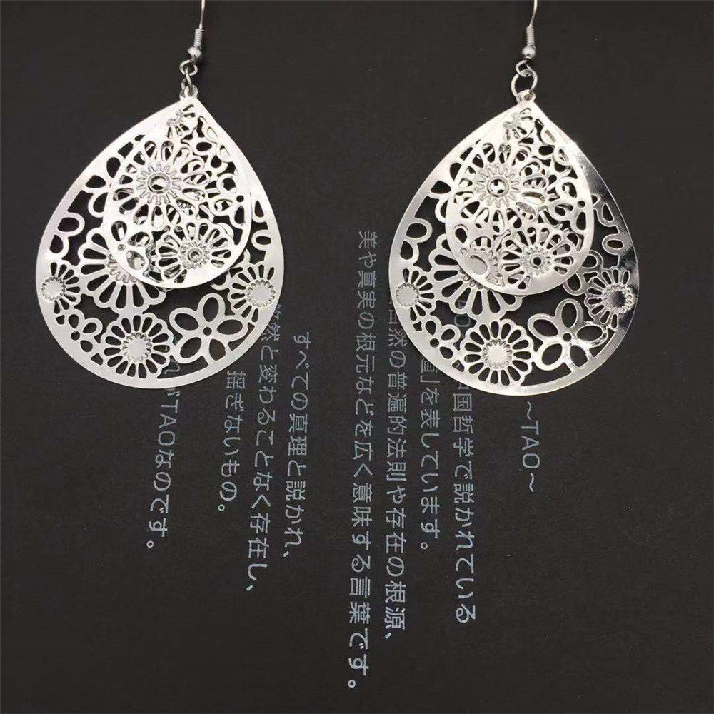 Double-layer Water Drop Hollow Retro All-match Earrings 746154bc b90c 4047 86cb a0a78147df9b