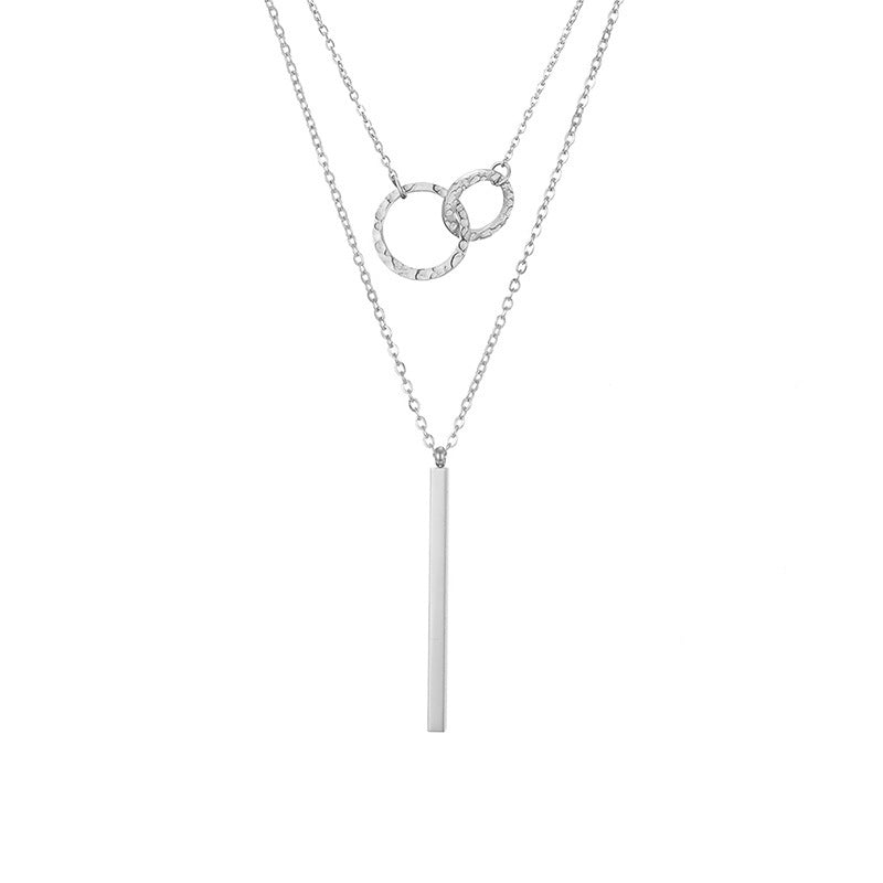 Geometric Pendant Double-layer Stainless Steel Necklace 747407fb 8ddd 4173 b35e f83c68216a5d