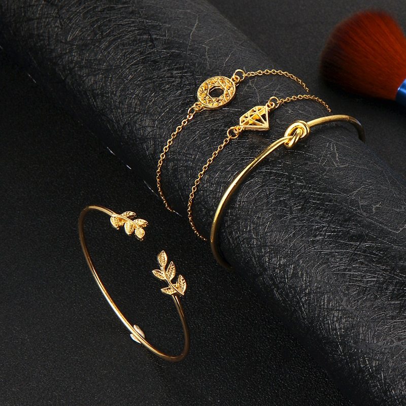 Tocona  T Fashion Bohemia Leaf Knot Hand Cuff Link Chain Charm Bracelet Bangle For Women Gold Bracelets Femme Jewelry 6115 74