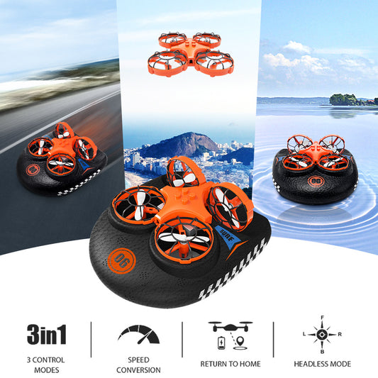 RC Boat Water Land And Air Four-Axis  Hovercraft Three-in-one Multi-function Toy One-button Tumbling Mini Drone 749770262796