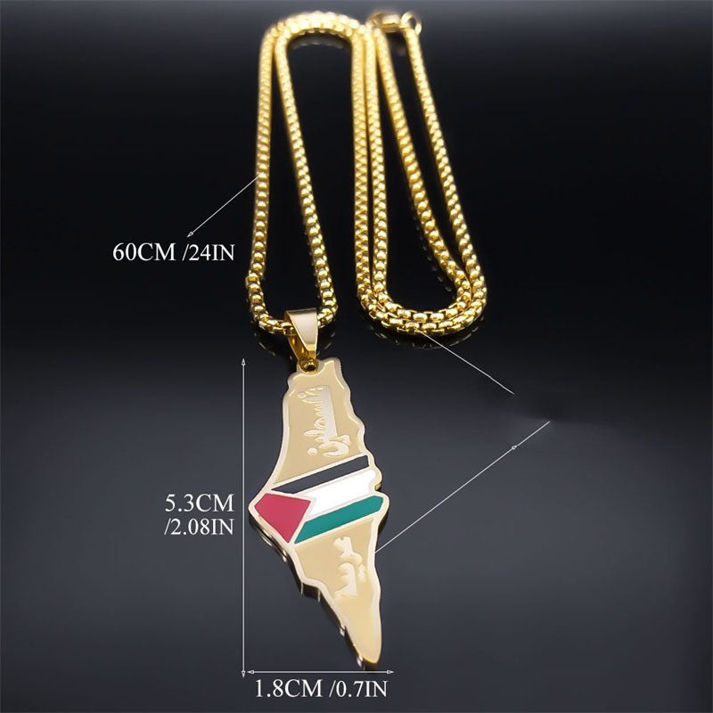 Palestine Israel Map Pendant Necklaces For Men Women Stainless Steel Gold Color Palestinians Ethnic Map Jewelry Gifts 74ba00b