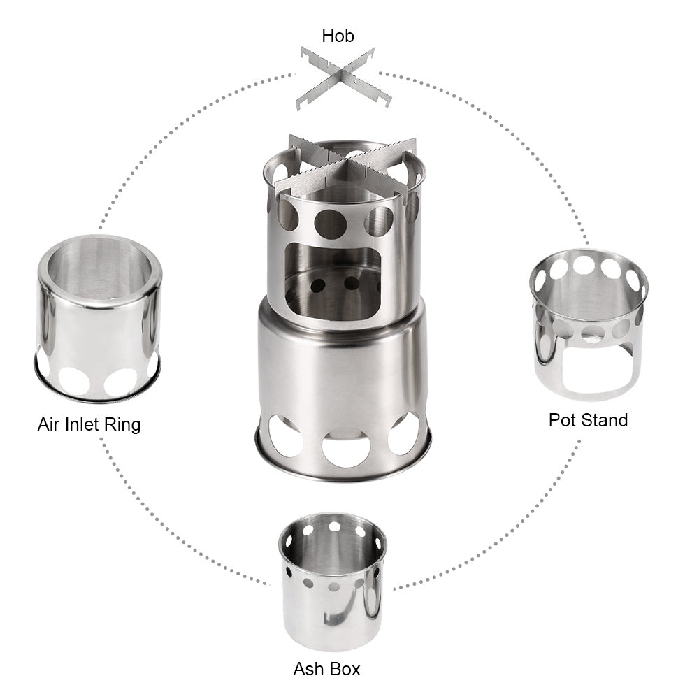 Portable Camping Stove Combo Wood Burning Stainless Steel Stove And Cooking Pot Set For Outdoor Backpacking Fishing Hiking 74