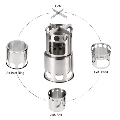 Portable Camping Stove Combo Wood Burning Stainless Steel Stove And Cooking Pot Set For Outdoor Backpacking Fishing Hiking 74