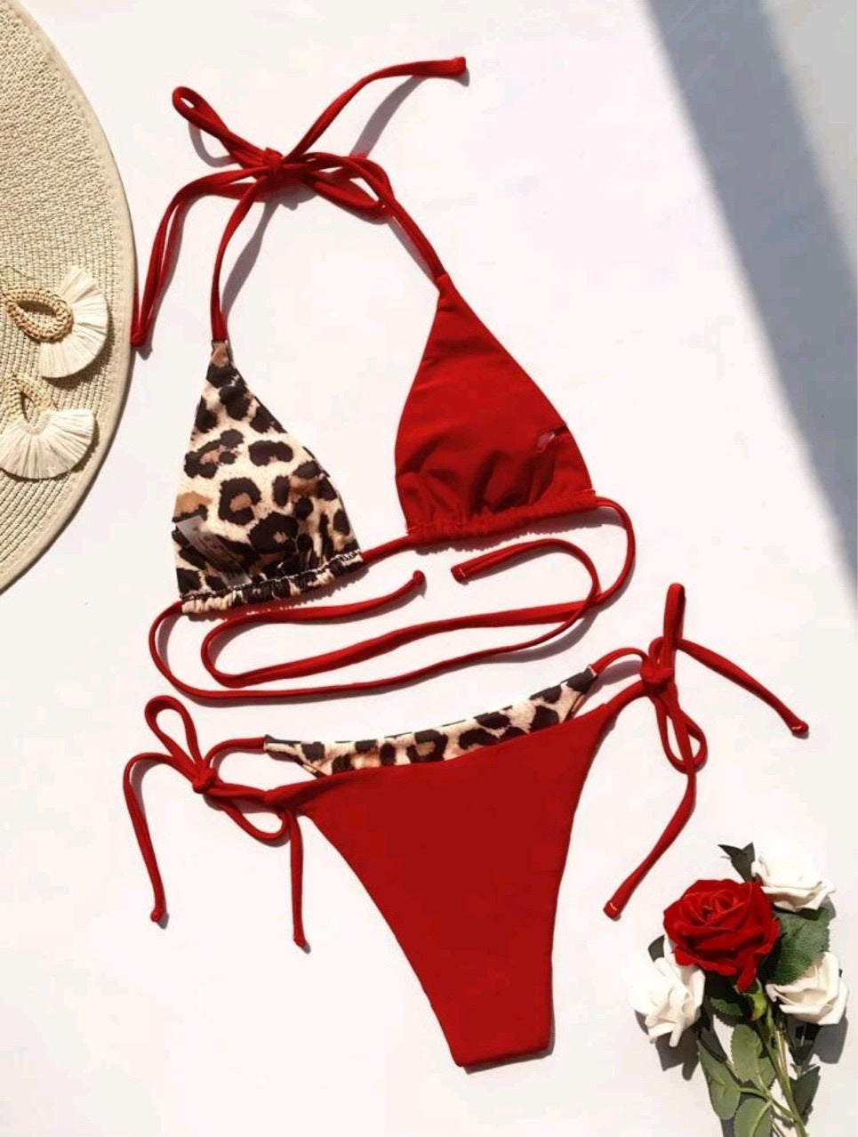 Women's Leopard Print Split Swimsuit Halter Lace-up Bikini Suit 74c31d96 483b 4937 97a6 894c2b4aedfe