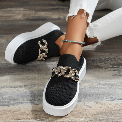 Spring And Autumn New Thick Bottom Shallow Mouth Knitted Mesh Chain Outer Wear Casual Women's Shoes 74c32102 661c 477c a033 8