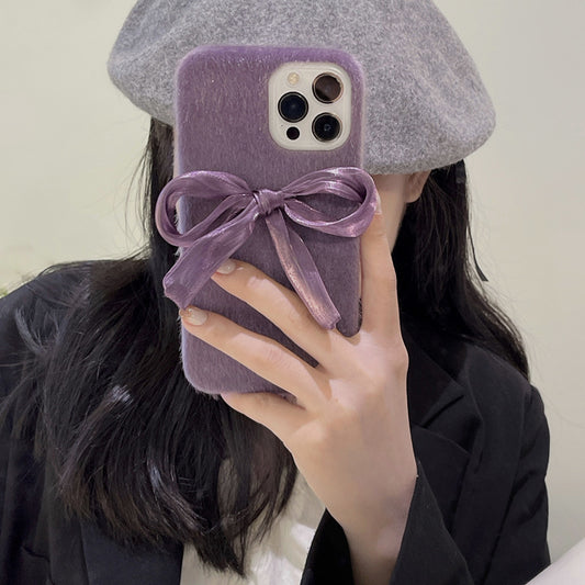 Korean Style Silk Bow Phone Case Mink Plush 74f9df6d 535e 47ac b3bd b4c86126c5dc
