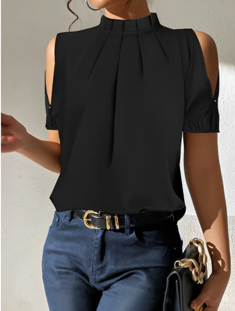 Summer Lotus Leaf Round Neck Short Sleeve Off-shoulder Shirt Women's Loose Cool Shirt 7520a0d3 480d 4a29 a714 85d4c59f1deb