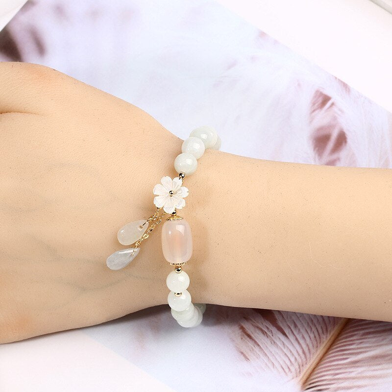 Shell flower jade water drop bracelet 7527749859576