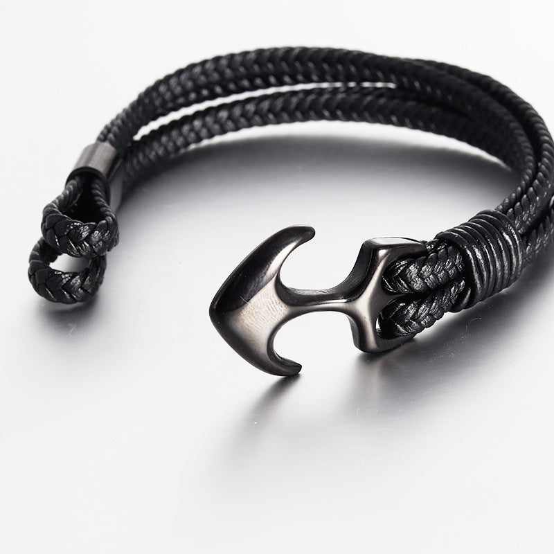 Stainless steel leather bracelet leather cord 754189174140