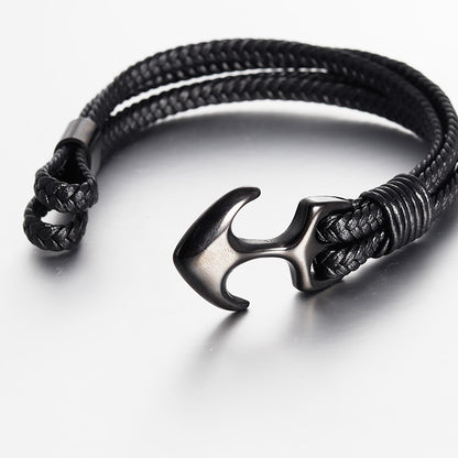 Stainless steel leather bracelet leather cord 754189174140