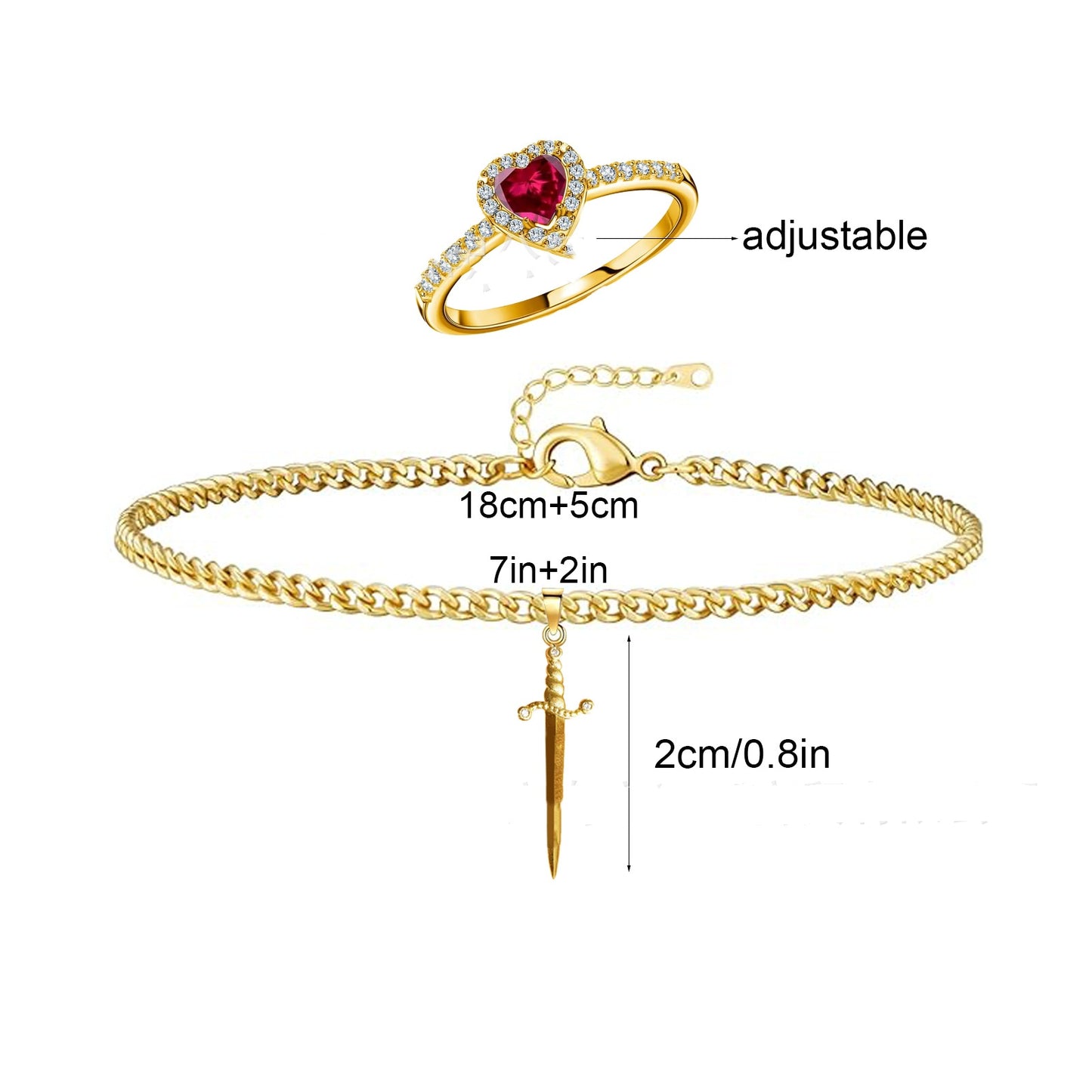 Ruby Bracelet Love Heart-shaped Ring Hollow Bracelet Suit