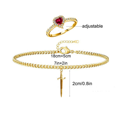 Ruby Bracelet Love Heart-shaped Ring Hollow Bracelet Suit