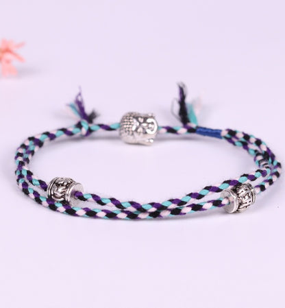 Hand-woven colorful lucky rope bracelet adjustable silver Buddha head double simple bracelet 756651425762