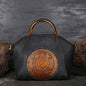 Genuine Embossed Leather Messenger Top Handle Bag Retro Handbag Totem Pattern High Quality Natural Skin Women Shoulder Tote B