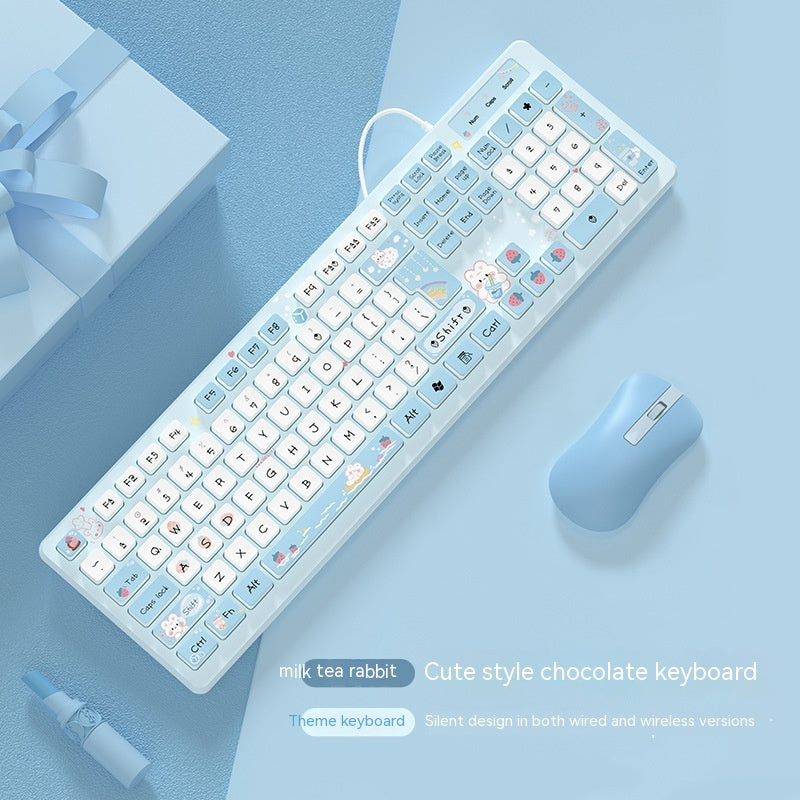 Milk Tea Rabbit Cute Chocolate Wired Keyboard - 图片 3