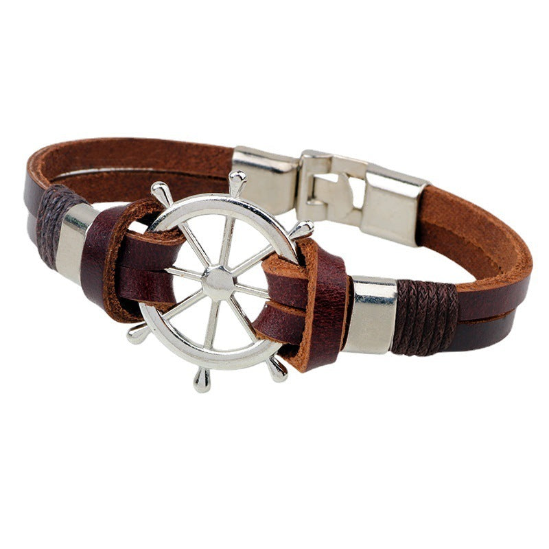 Rudder Bracelet Real Cowhide String Boat Anchor Wheel Metal Punk Bracelet Jewelry 75815540 dfc9 45b9 86f8 8aa52c416b89