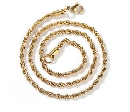 Color Preserving Plating Plain Chain 3MM Stainless Steel Fried Dough Twists Rope Necklace 759123d7 493c 4c3e bb4e 413431b5e7e