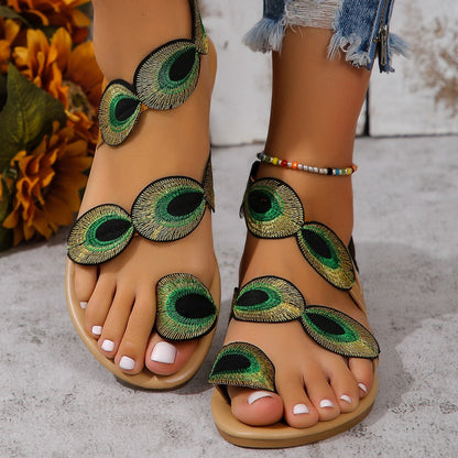 Fashion Peacock Embroidery Pattern Flat Sandals Summer Vacation Casual Clip Toe Beach Shoes For Women 759589b8 ab37 469e 8cd7