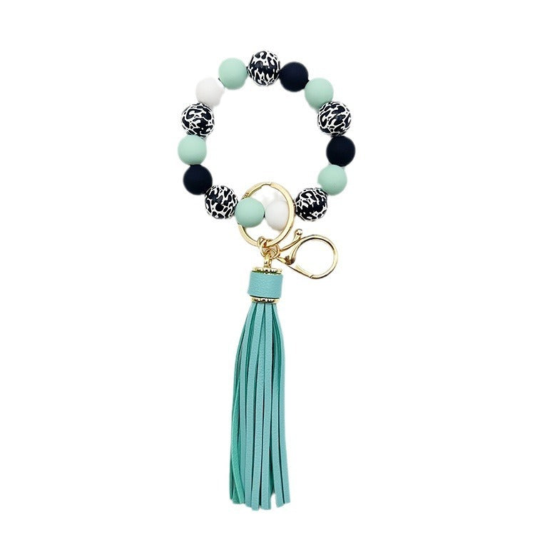 Black Leopard Print White Background Wooden Bead Keychain 75af9550 b18d 4906 9c47 bdc63d46e0ad