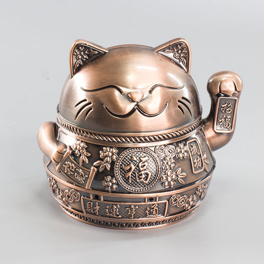 Lucky Cat Ashtray Creativity Personality Trendy Home Living Room With Cover Anti-fly Ash Uxury High-end Simple Ashtray - 图片 1